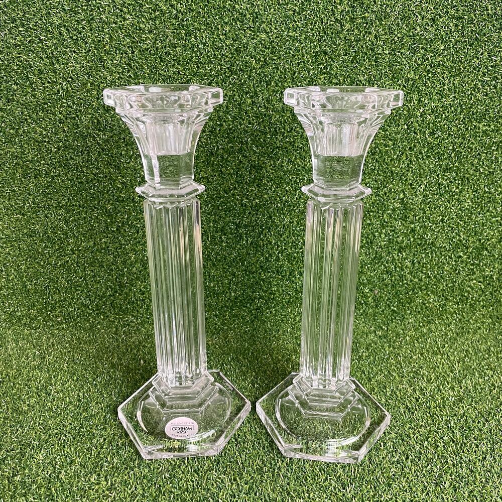 Vintage Lot Shannon Crystal Greek Roman Column Candle Holders